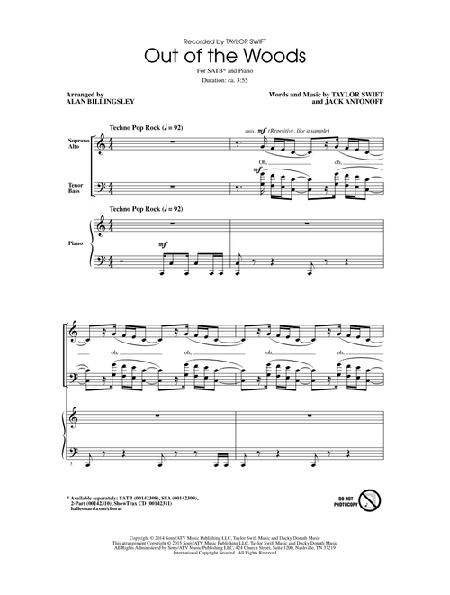 Out Of The Woods (Arr. Alan Billingsley) - Taylor Swift, Jack Antonoff (Choral, SATB)