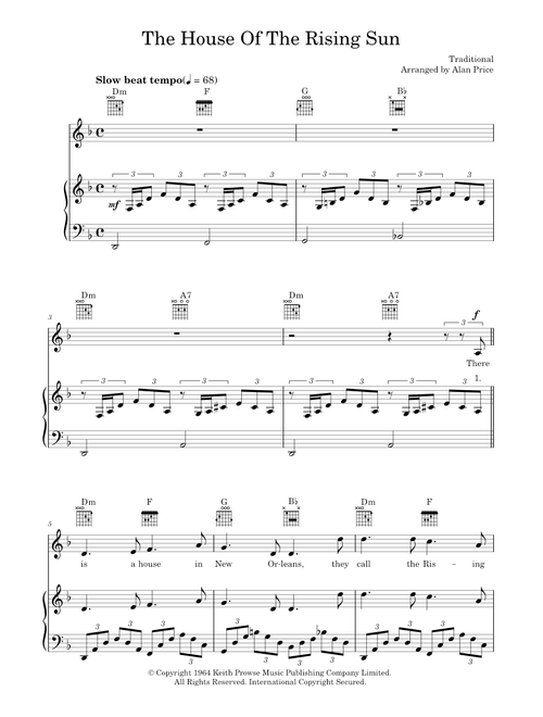 House of the rising sun - The Animals (Piano-Vocal-Guitar (Piano Accompaniment))