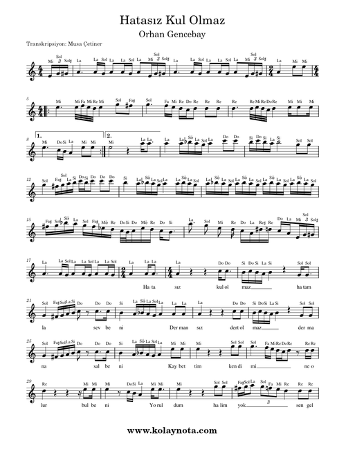 Hatasız Kul Olmaz - Kolay Nota