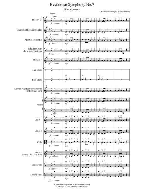 Beethoven Symphony No.7 (movement 2) for Flexible School Ensemble/Orchestra (Arr. David Burndrett) - LV Beethoven (Large Ensemble)