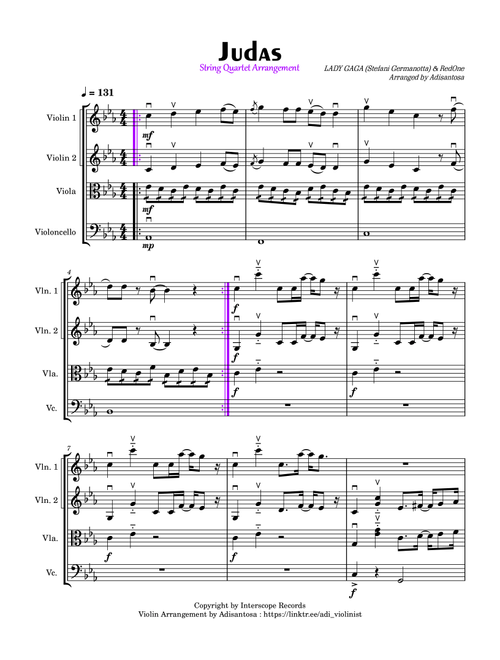 Judas (Arr. Adisantosa) - Lady Gaga (String Quartet)