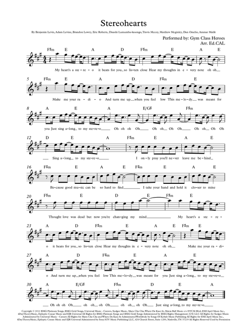 Stereo Hearts (Arr. Arr. Ed.CAL) - Gym Class Heroes Featuring Adam Levine (Lead Sheet - Fake Book)