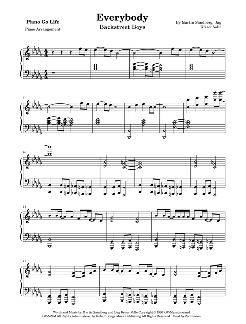 Everybody (backstreet's Back) (Arr. Piano Go Life) - Backstreet Boys (Piano Solo)
