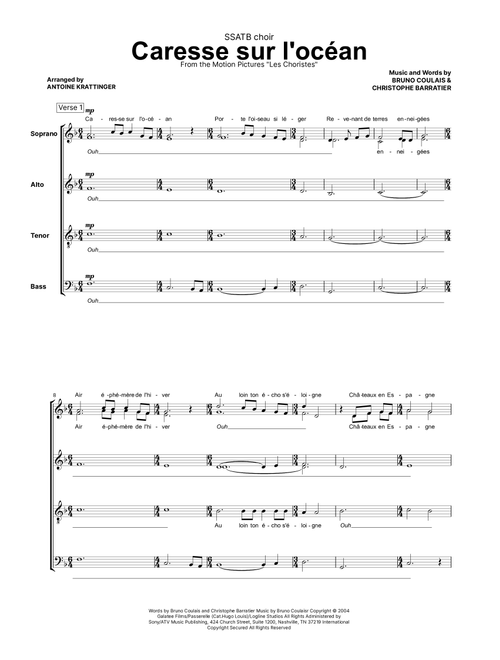 Caresse Sur L'océan (Arr. Antoine Krattinger) - Bruno Coulais (Choral, SATB divisi)