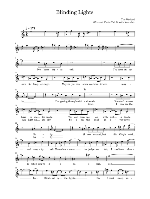 Blinding Lights – The Weeknd (Channel Violin Tab Brazil - Youtube)