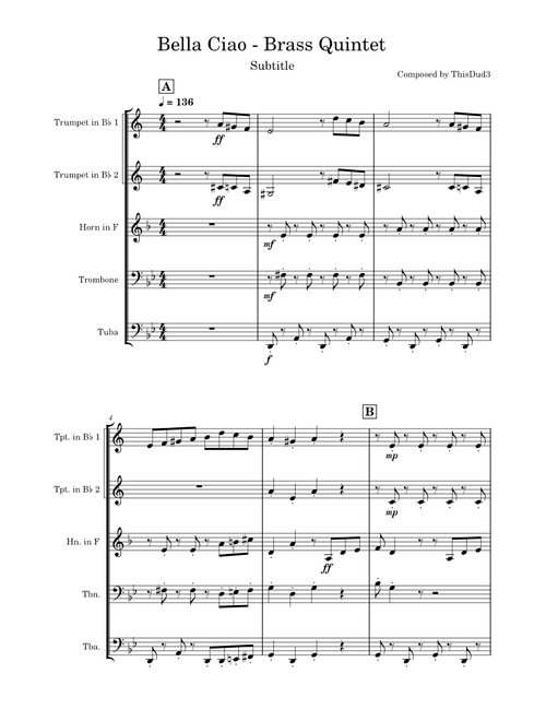 Bella ciao – La Casa de Papel Bella ciao - Brass Quintet