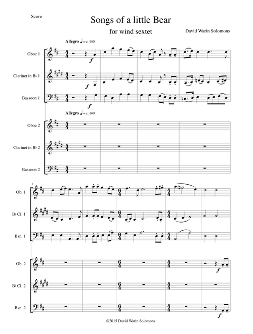 Songs of a little Bear for wind sextet - David Warin Solomons (Small Ensemble)