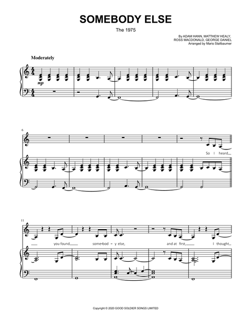 Somebody Else (Arr. Mario Stallbaumer) - Ross MacDonald, Adam Hann, Matthew Healy (Piano Vocal)