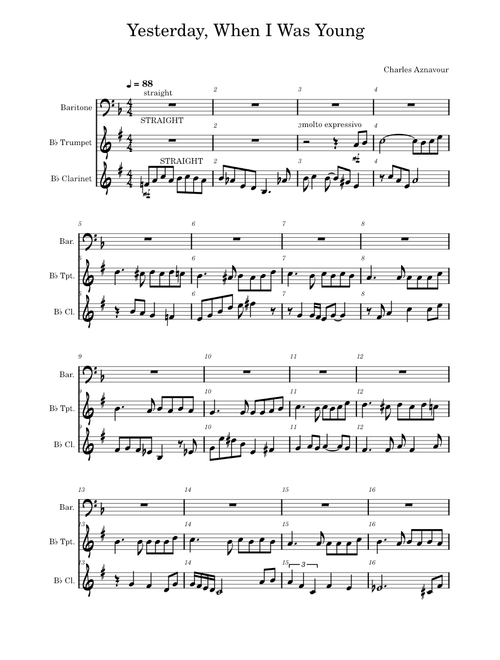 Yesterday, When I Was Young Trumpet-clar. duet