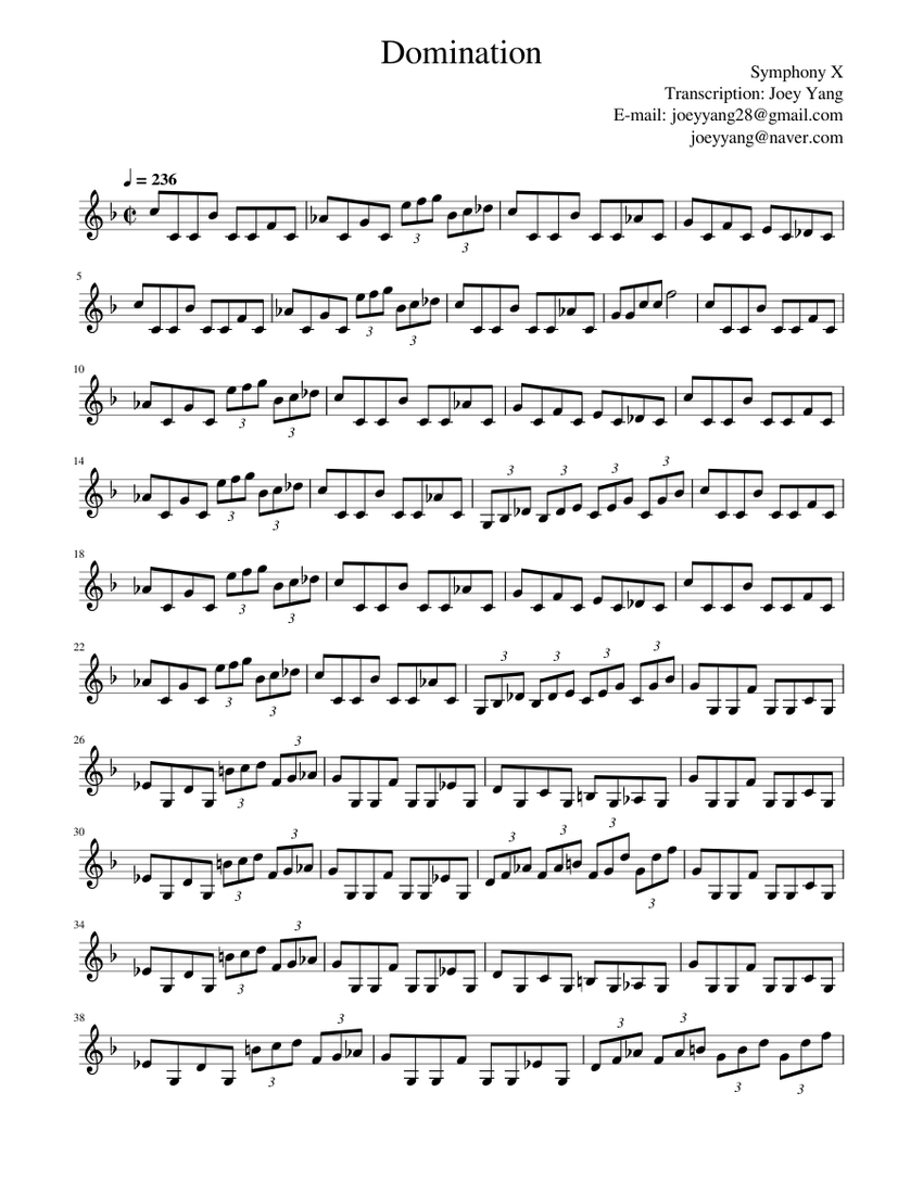 Symphony X Best 楽譜集 シンフォニーx Symphony X - Domination guitar and bass intro part (0:00~1:02