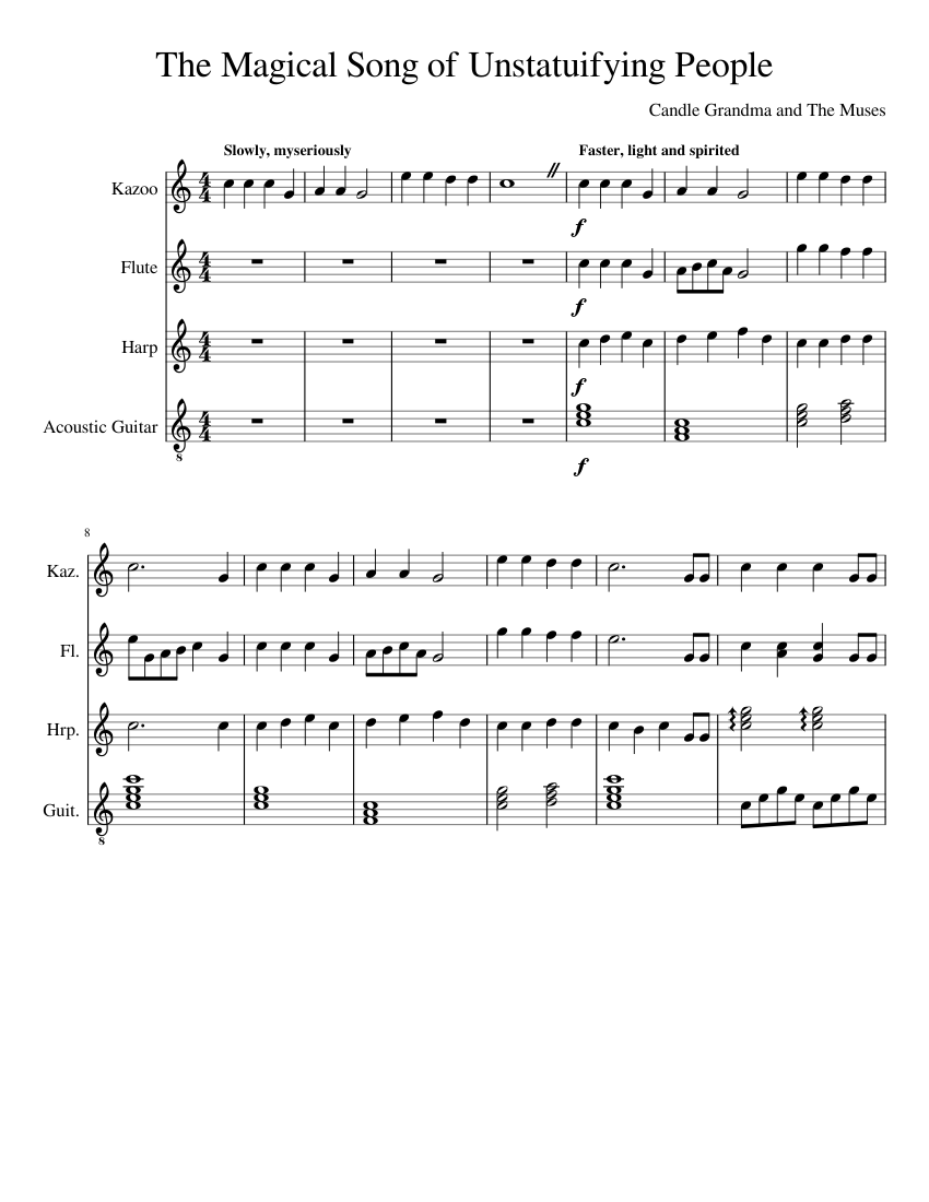 The Magical Song of Unstatuifying People Sheet music for Kazoo, Flute