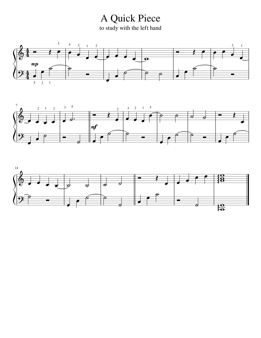 Small piece - left hand arpeggio exercises Sheet Music for Piano (Solo ...
