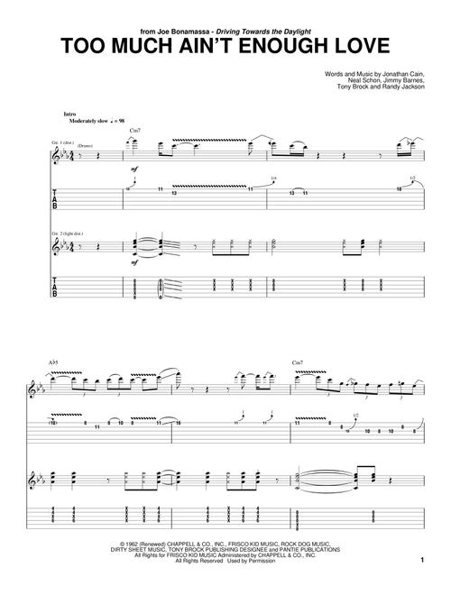 Too Much Ain't Enough Love - Joe Bonamassa (Guitar Tab)