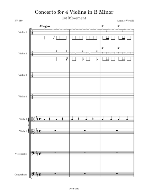 Concerto for 4 Violins in B Minor, RV 580 I. Allegro – Antonio Vivaldi Antonio Vivaldi Concerto for 4 Violins in B Minor RV 580 1st Movement tabs