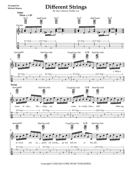 Different Strings (Arr. Michael Butzen) - Geddy Lee, Alex Lifeson (Ukulele)