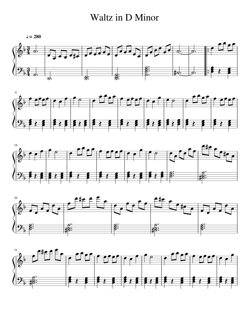 Waltz in D Minor (no. 2) Sheet Music for Piano (Solo) Easy | MuseScore.com
