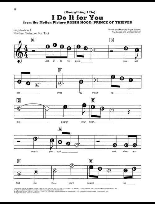 (Everything I Do) I Do It For You - Bryan Adams (E-Z Play Today)