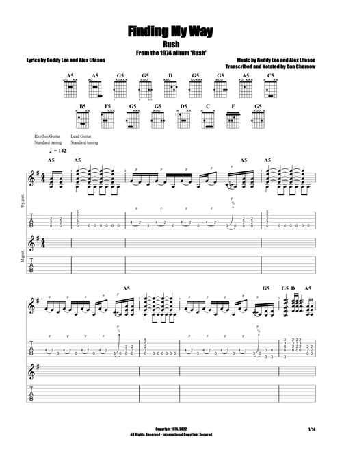Finding My Way (Arr. Dan Chernow) - Rush (Guitar Tab)
