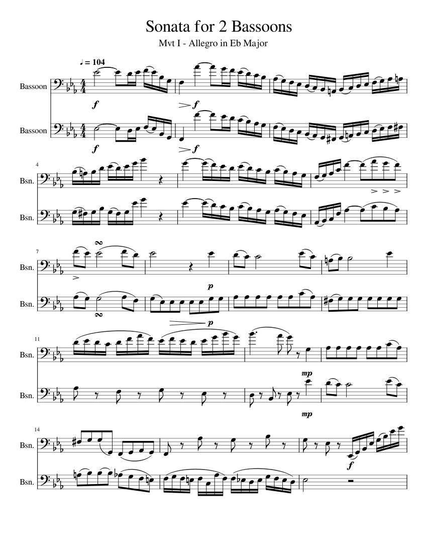 Sonata For Two Bassoons Sheet Music For Bassoon Woodwind Duet 