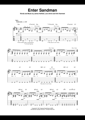 Enter Sandman Riff Sheet Music and Tab for Guitar (Solo) | MuseScore.com