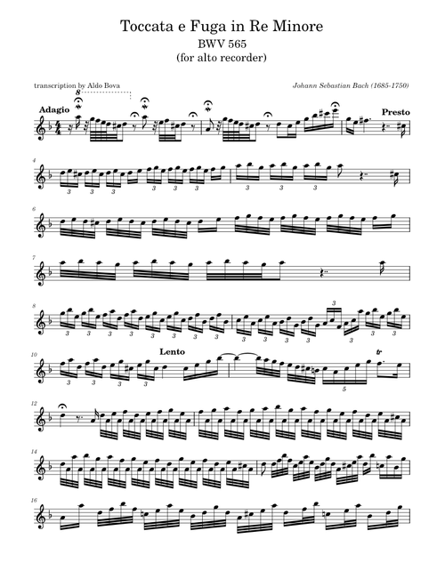 Toccata & Fugue, BWV 565 – J. S. Bach (Alto Recorder)