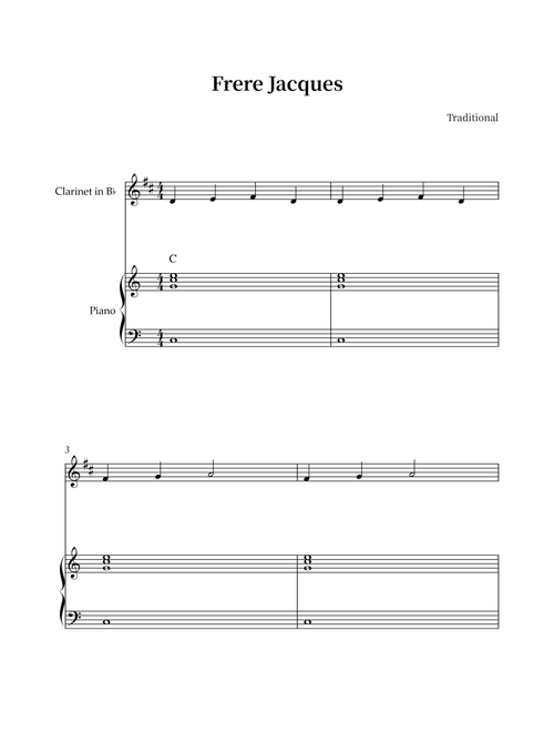 Frere Jacques (Are You Sleeping?) (Arr. Wesley S. SIlva) - Traditional (Clarinet and Piano)