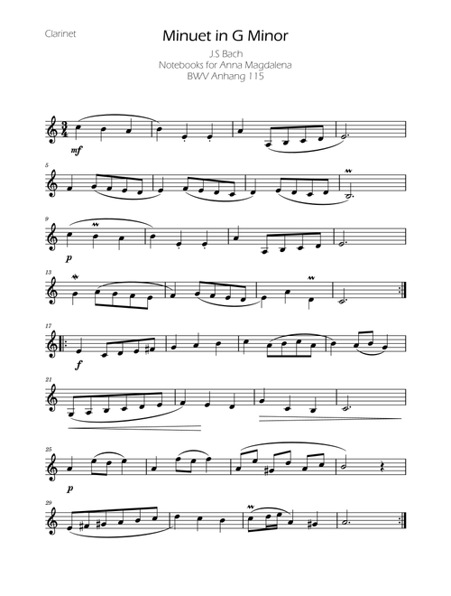Minuet in G minor BWV Anh. 115 - Bach - Clarinet (Arr. Ygor Nunes) - Johann Sebastian Bach (Clarinet Solo)