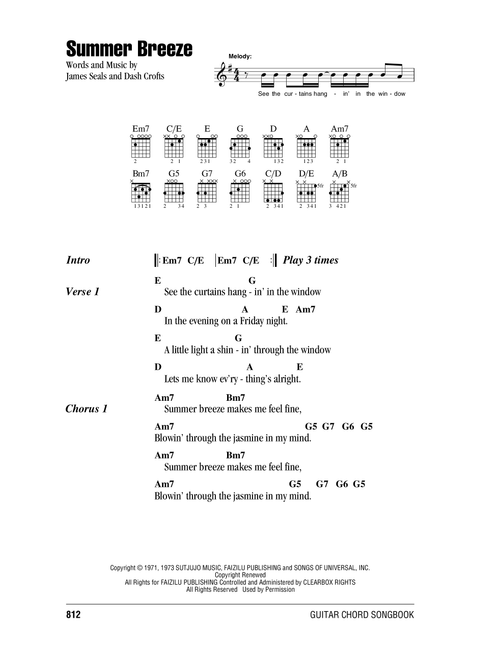 Summer Breeze - Seals & Crofts (Guitar Chords-Lyrics)