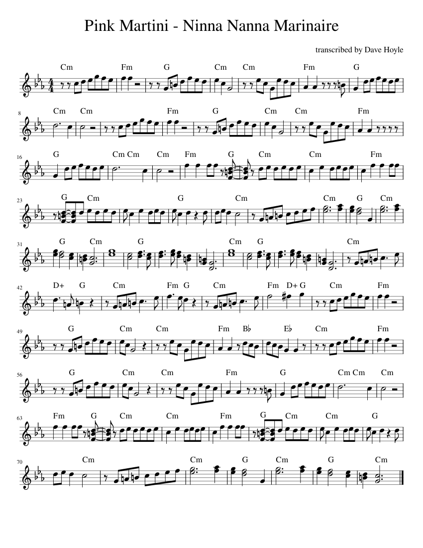 Pink Martini Ninna Nanna Marinaire Sheet music for Piano (Solo