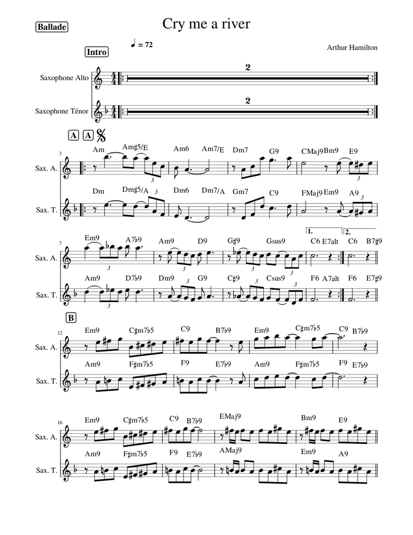 Cry me a river Eb et Bb Sheet Music with