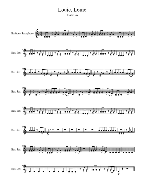 Louie, Louie for Bari Sax