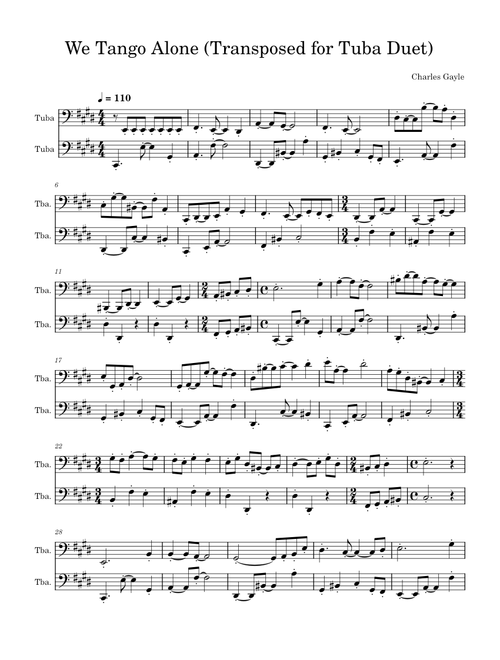 We Tango Alone (Transposed for Tuba Duet)