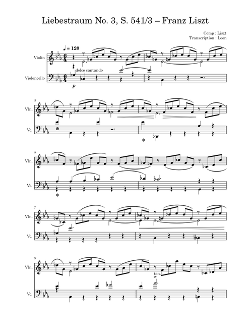 Liebestraum No. 3 (Violin & Cello)