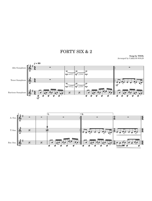 Forty Six & 2 (SAXOPHONE ARRANGEMENT) | TOOL