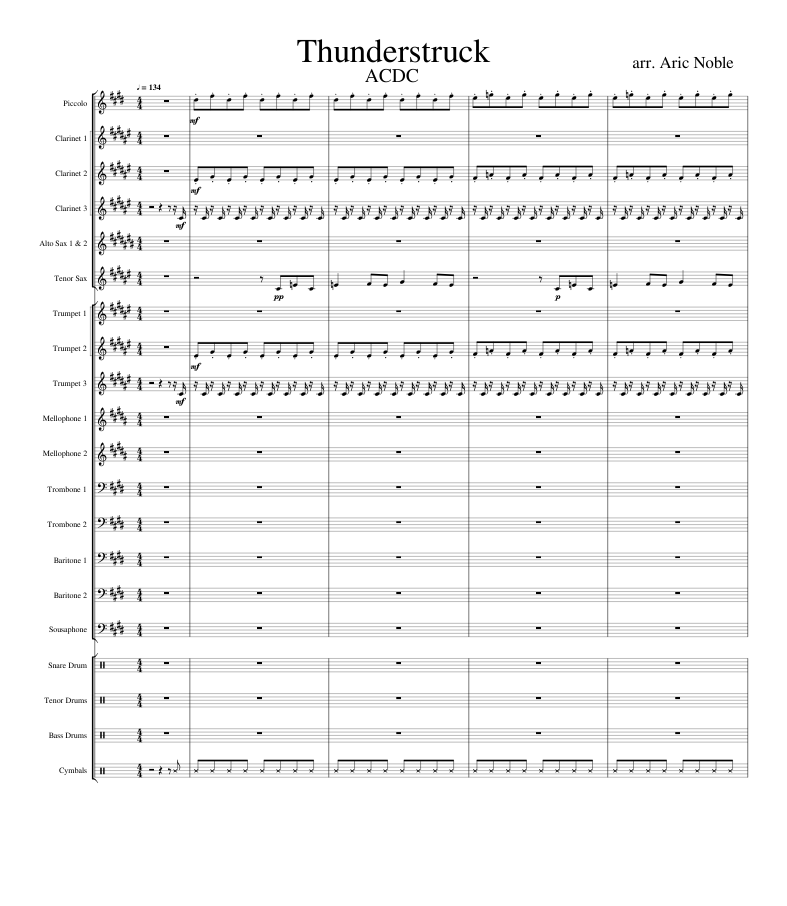 Thunderstruck Sheet Music for Trombone, Tuba, Flute piccolo, Clarinet ...