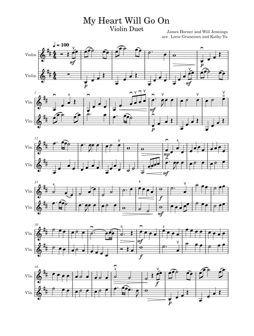 My Heart Will Go On (Titanic) Duet for Two Violins