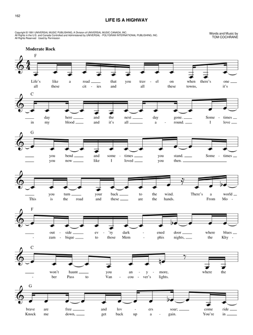 Life Is A Highway - Tom Cochrane (Easy Lead Sheet - Fake Book)