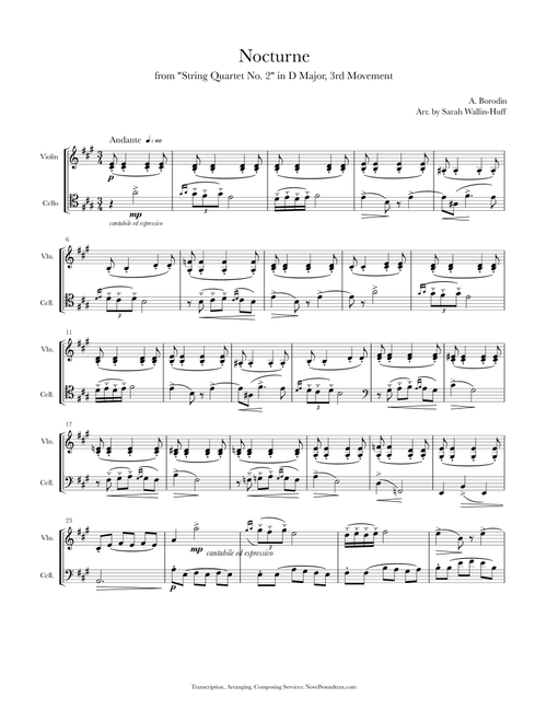 Borodin Nocturne (for Violin/Cello Duo) (Arr. Sarah Wallin Huff) - Alexander Borodin (Instrumental Duet)