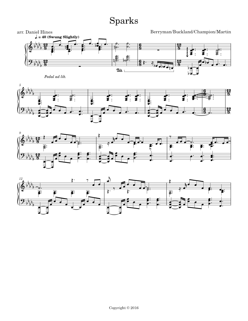 Sparks Coldplay Sparks Score Sheet music for Piano (Solo)