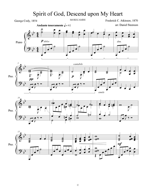 Spirit of God, Descend upon My Heart (Arr. Daniel Steenson) - Text by George Croly, Music by Frederick C. Atkinson (Piano Solo)