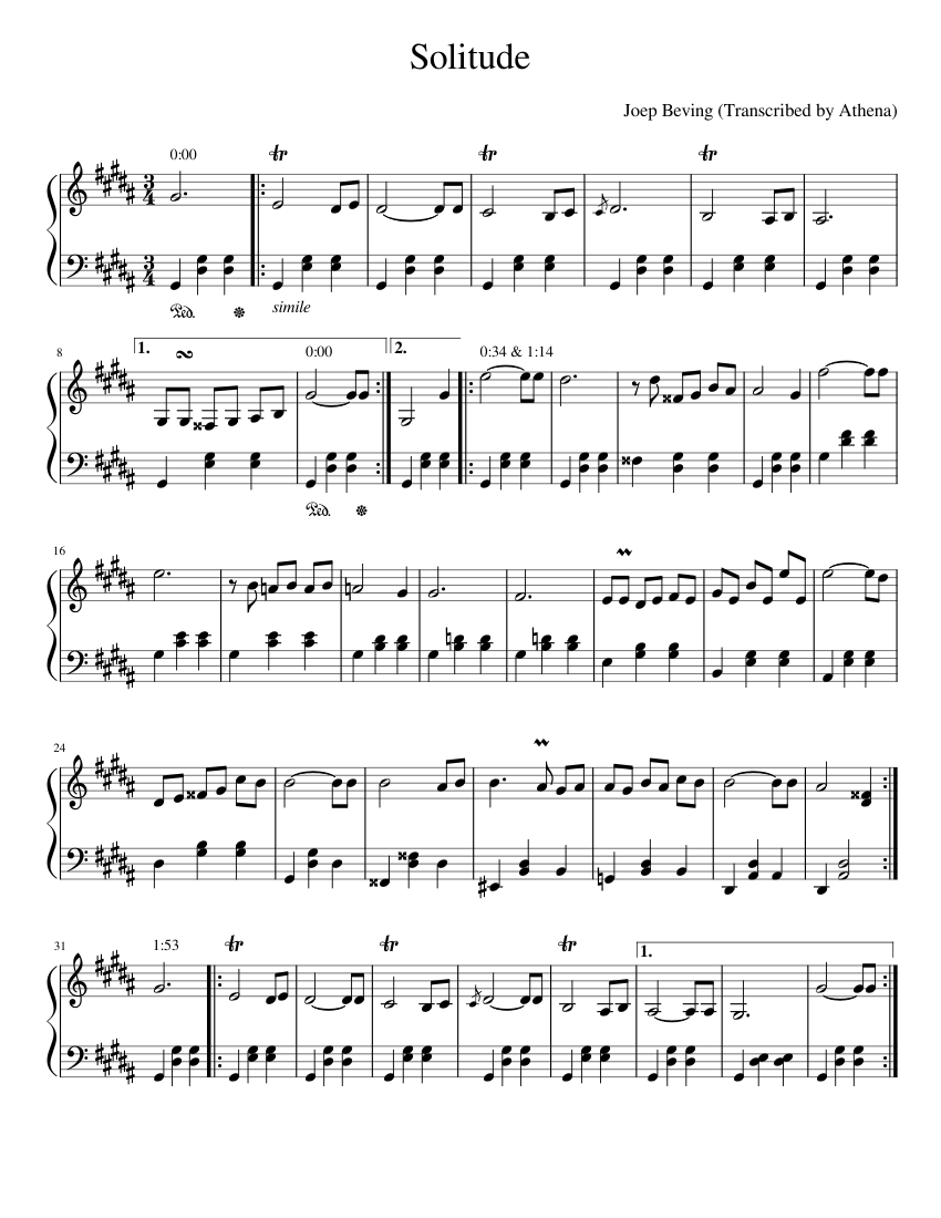 Solitude - Joep Beving Sheet Music for Piano (Solo) easy | MuseScore.com