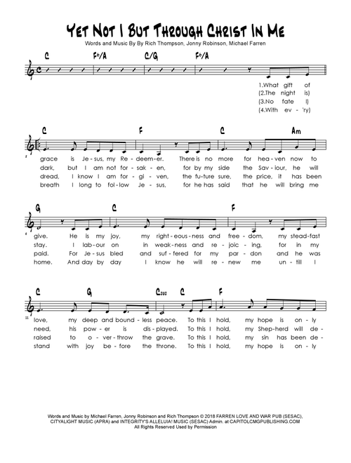 Yet Not I But Through Christ In Me (Arr. Brian Kim) - CityAlight (Lead Sheet - Fake Book)