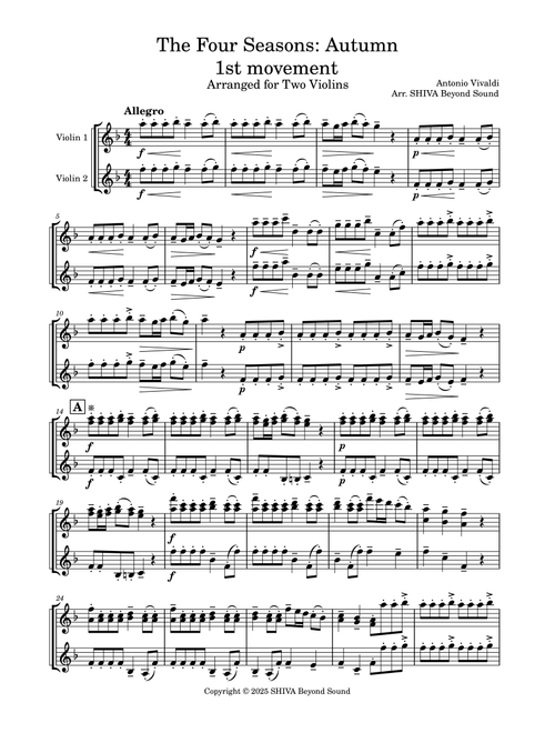 Autumn (The Four Seasons, Op.8 No.3) – 1st Movement [Arr. for Two Violins] (Arr. SHIVA Beyond Sound) - Antonio Vivaldi (Violin Duet)