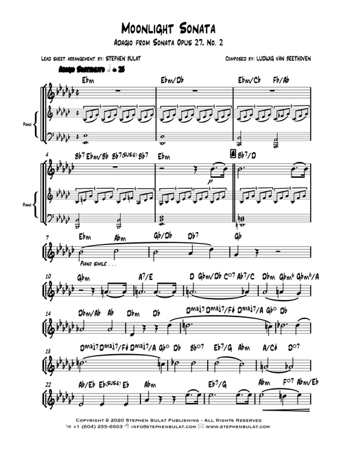 Moonlight Sonata - Adagio from Sonata Opus 27 No. 2 (Beethoven) - Lead sheet (key of Eb minor) (Arr. Stephen Bulat) - Ludwig van Beethoven (Large Ensemble)