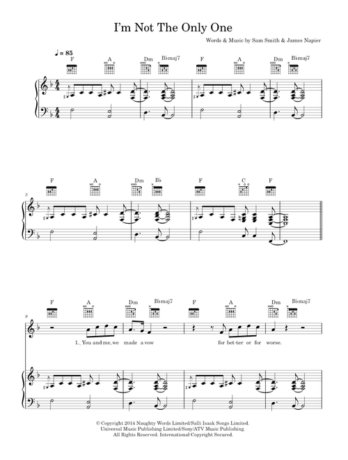 I'm Not The Only One - Sam Smith (Piano-Vocal-Guitar (Piano Accompaniment))
