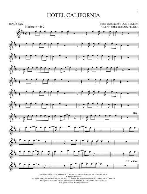 Hotel California - Eagles (Tenor Sax Solo)