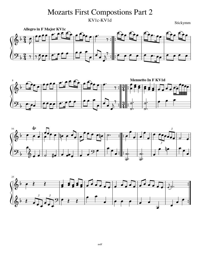 Mozarts First Compositions Part 2 Sheet music for Piano (Solo) Easy