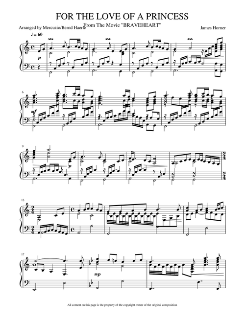 FOR THE LOVE OF A PRINCESS (Piano Solo)