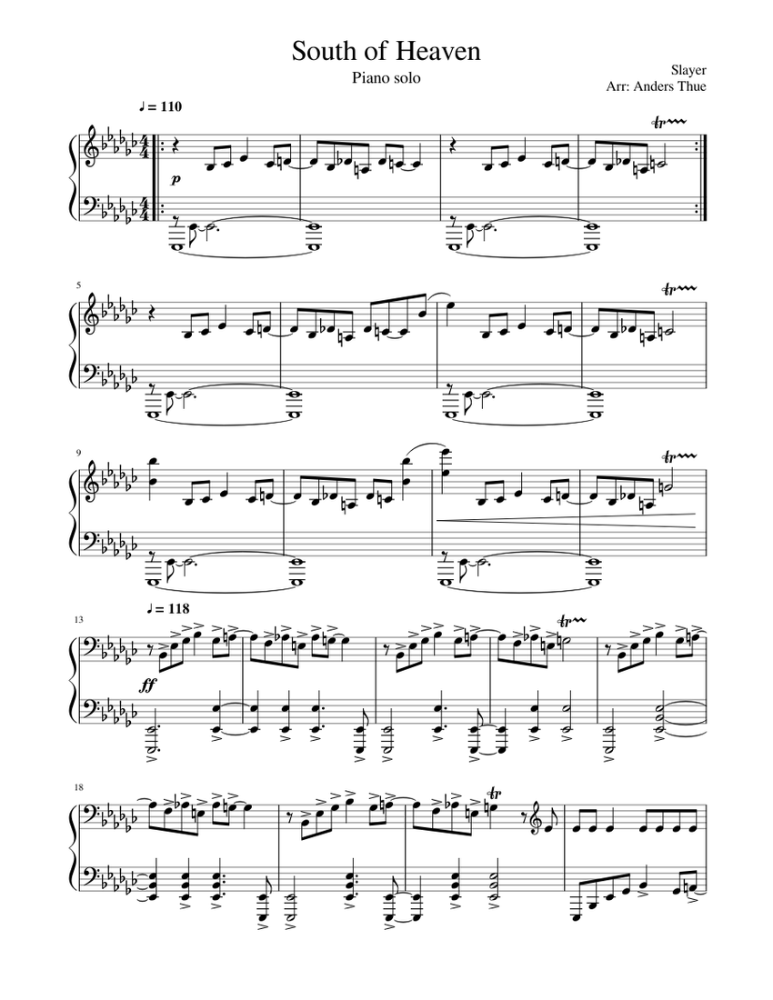 South of Heaven Sheet Music for Piano (Solo) | MuseScore.com