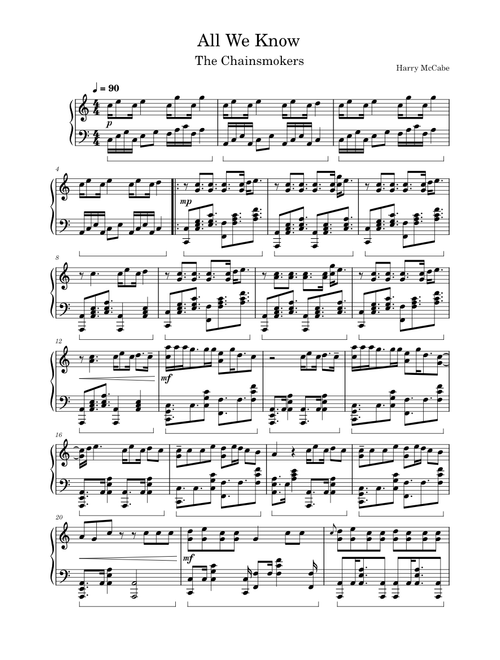 All we know for Piano – The Chainsmokers
